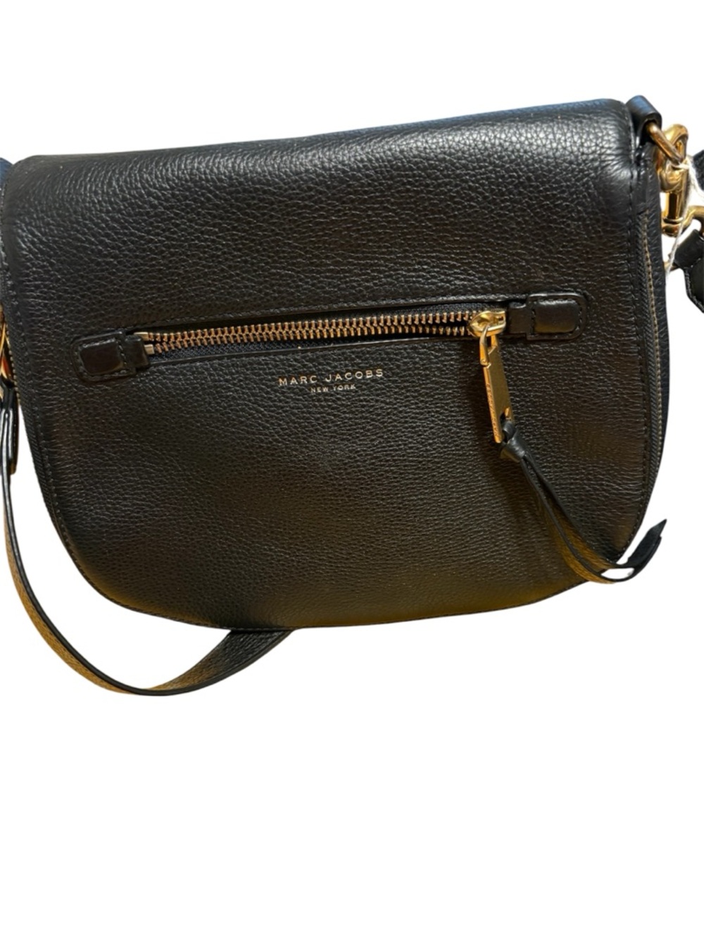 Marc Jacobs Black Pebbled Leather Crossbody Saddle Bag with Gold Hardware